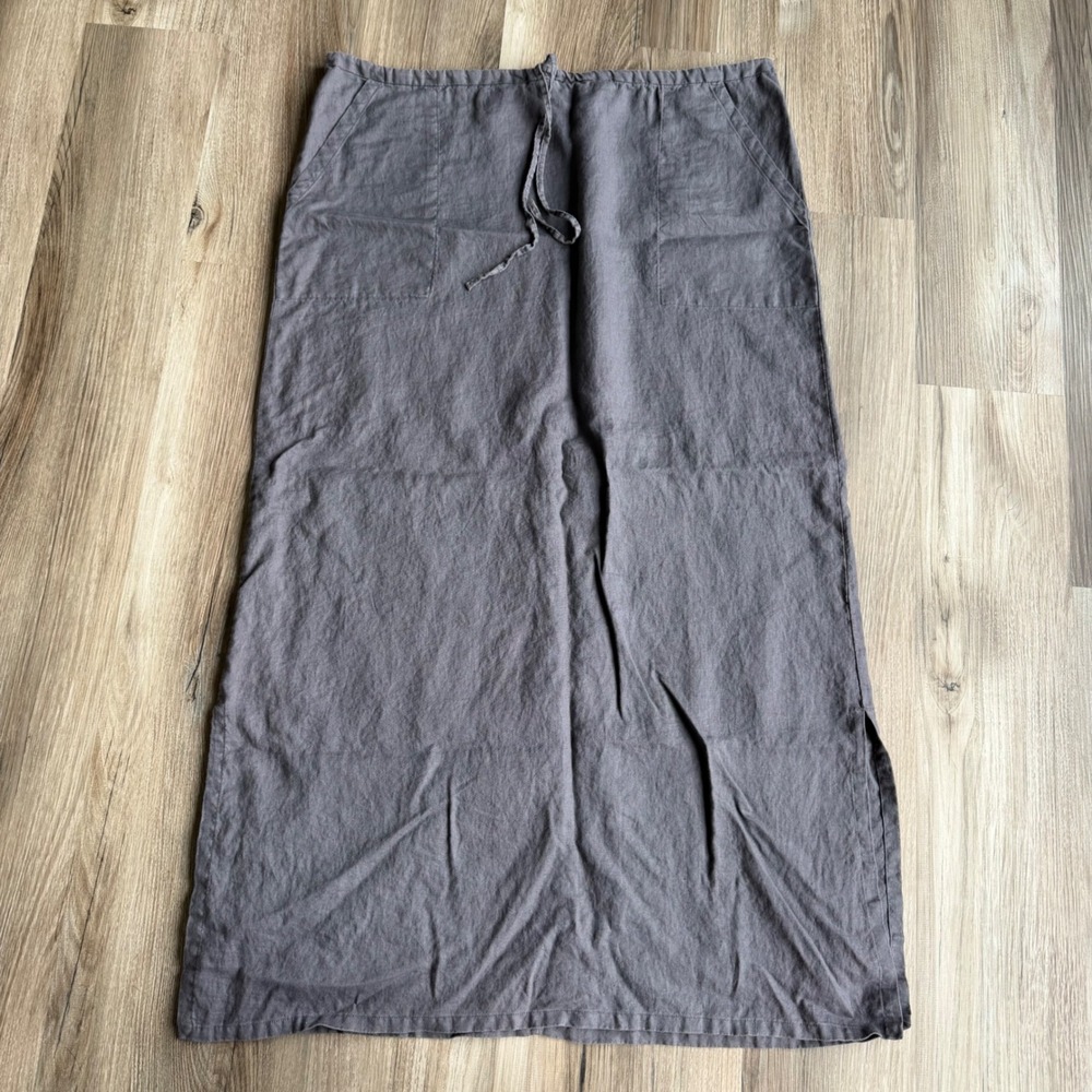 Vintage Max Studio Charcoal Gray Linen Blend Drawstring Maxi Skirt Pockets XL